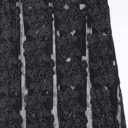 Lola Skye Womens Black Floral  T-Shirt Dress  Size 8  - Sheer panels