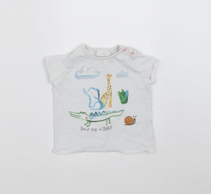NEXT Baby White   Basic T-Shirt Size 3-6 Months  - animals