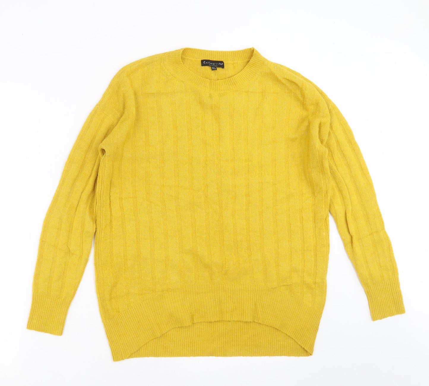 F&F Womens Yellow Striped Knit Pullover Jumper Size 8
