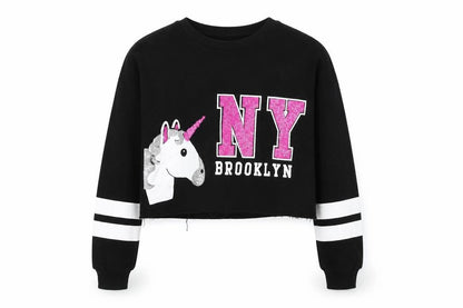 Primark Girls Black   Pullover Sweatshirt Size 10-11 Years  - Unicorn NY Brooklyn