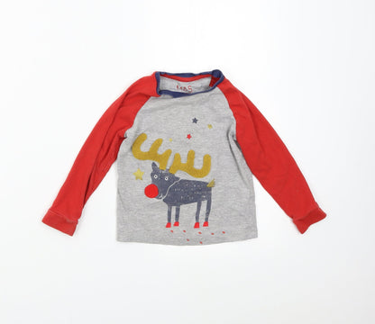 M&S Baby Multicoloured Solid   Pyjama Top Size 18-24 Months  - Reindeer