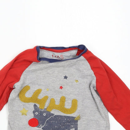 M&S Baby Multicoloured Solid   Pyjama Top Size 18-24 Months  - Reindeer