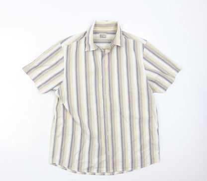 Mens UK Size M BHS Beige  Button-Up Short Sleeve Casual Shirt