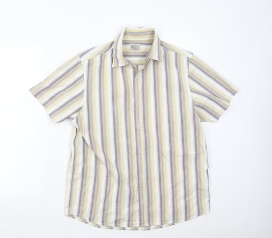 Mens UK Size M BHS Beige  Button-Up Short Sleeve Casual Shirt