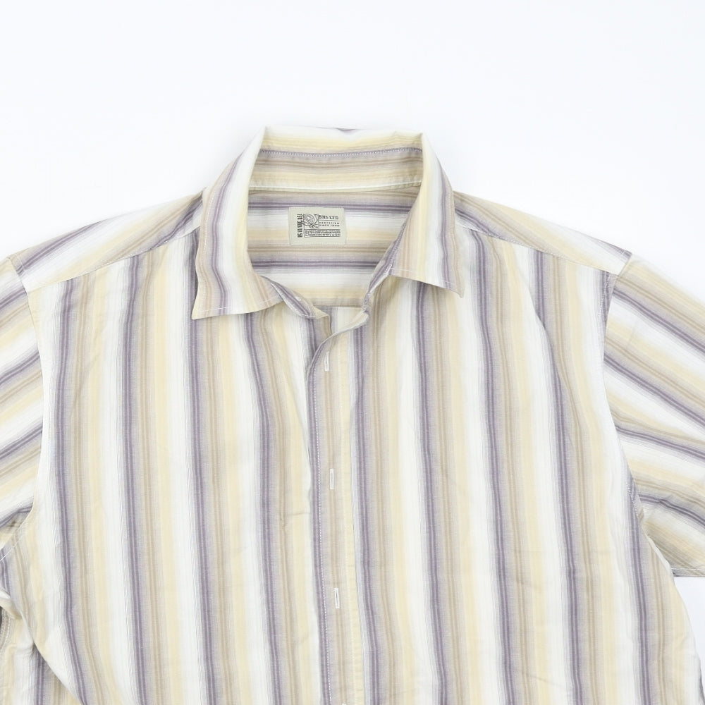 Mens UK Size M BHS Beige  Button-Up Short Sleeve Casual Shirt