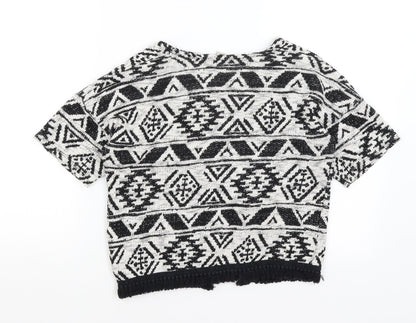 TU Girls White Geometric  Cardigan Jumper Size 8 Years