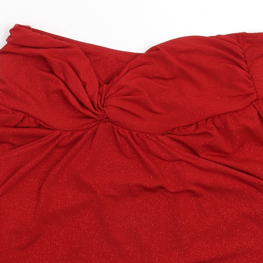 Womens UK Size 12 South Red Basic Blouse