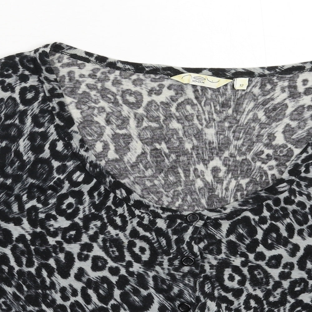Womens UK Size 12 New Look Grey Basic Button-Up