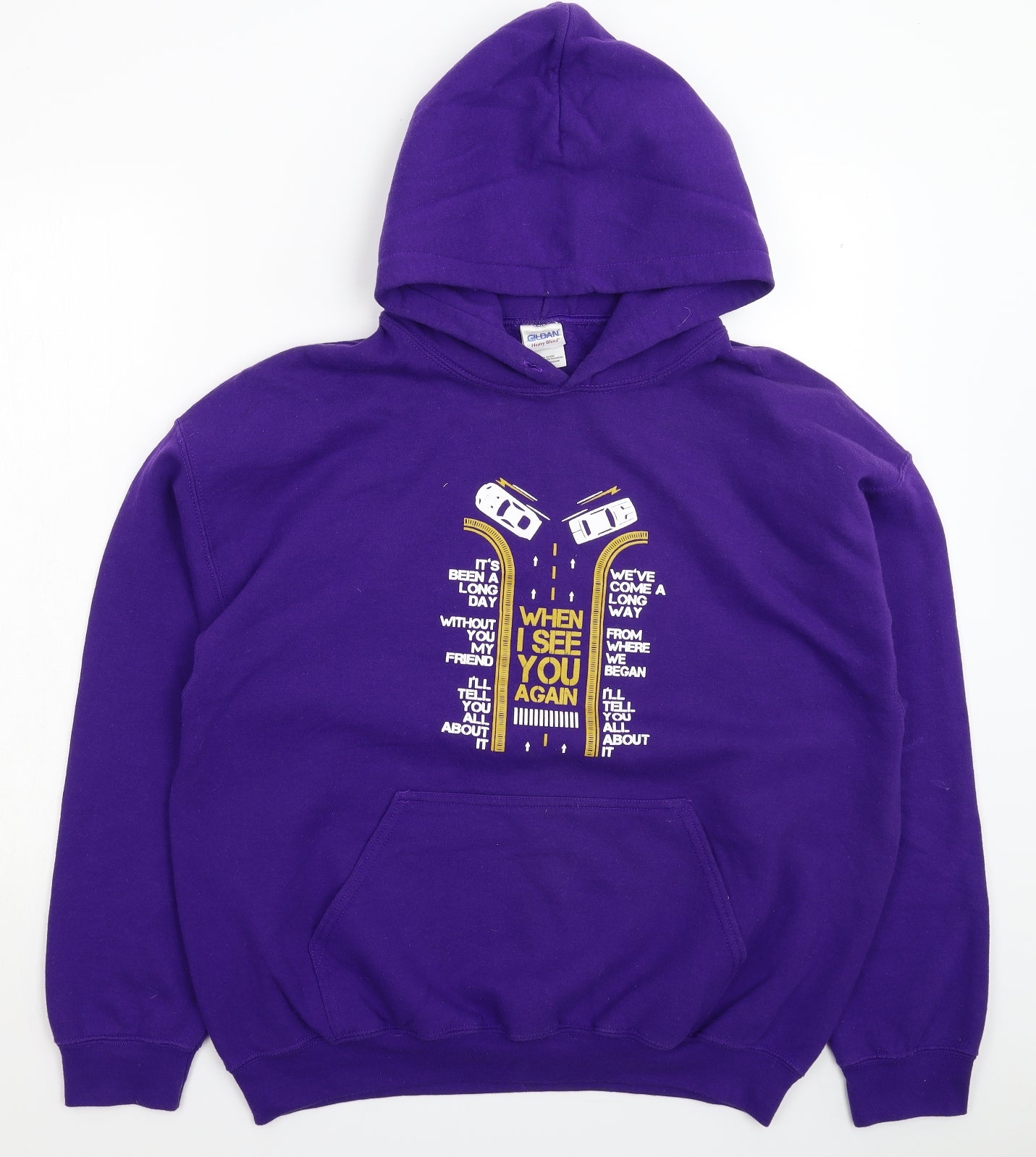 Mens UK Size L Gildan Purple Pullover Hoodie