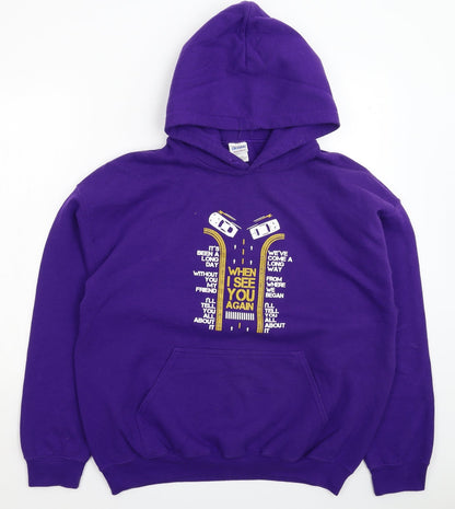 Mens UK Size L Gildan Purple Pullover Hoodie