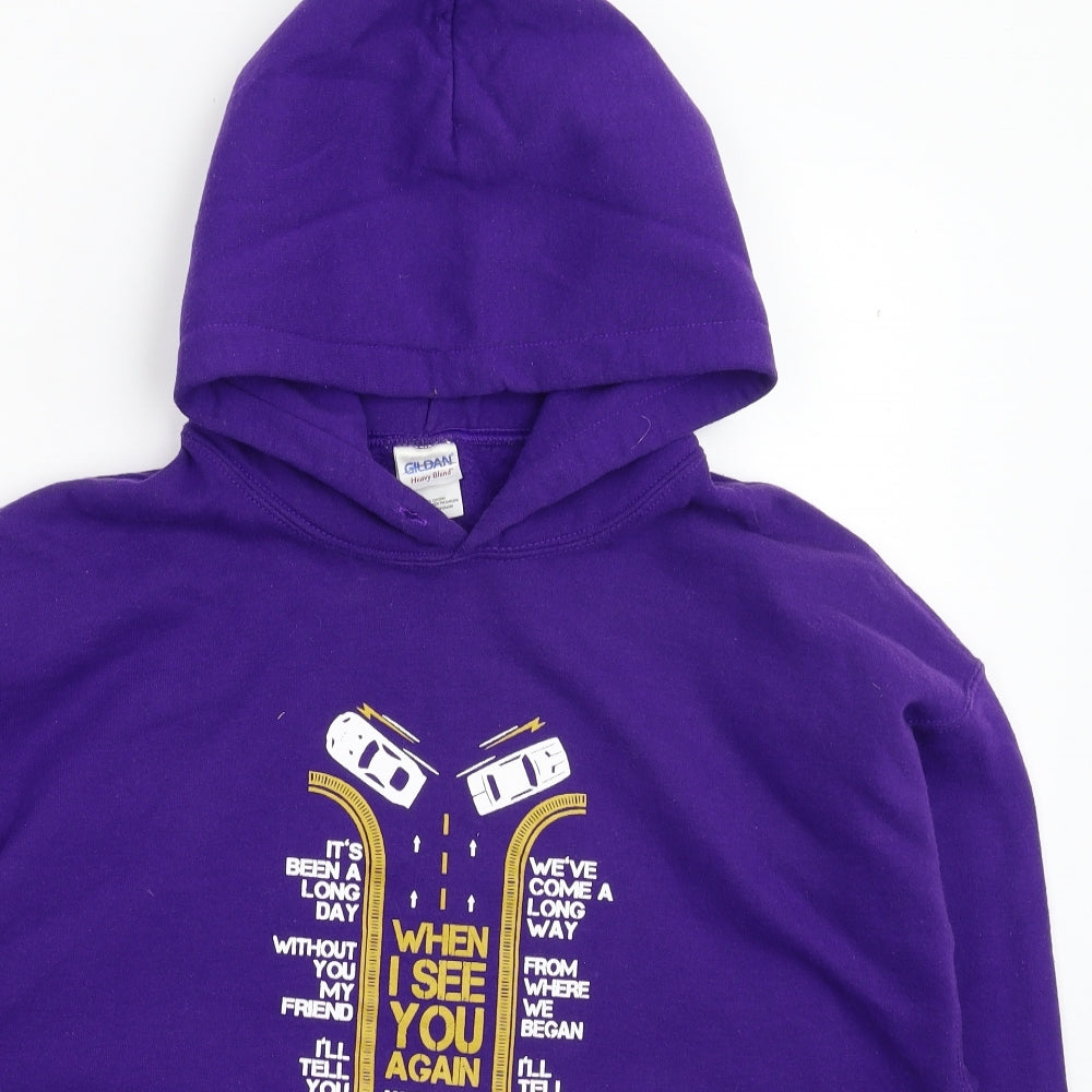 Mens UK Size L Gildan Purple Pullover Hoodie