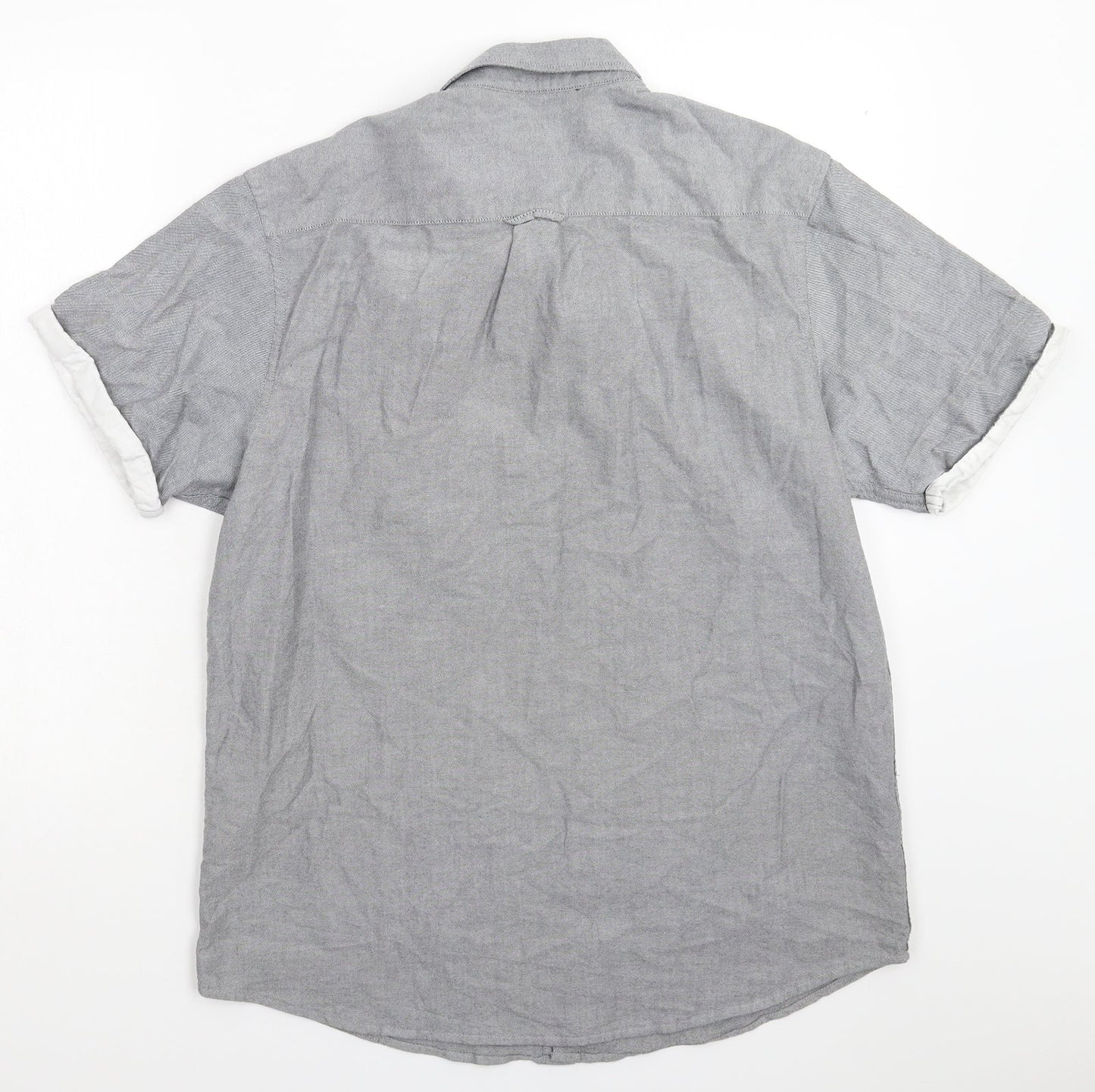 Mens UK Size L Cedar Wood State Grey  Button-Up Short Sleeve Casual Shirt