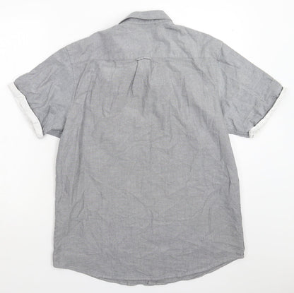 Mens UK Size L Cedar Wood State Grey  Button-Up Short Sleeve Casual Shirt