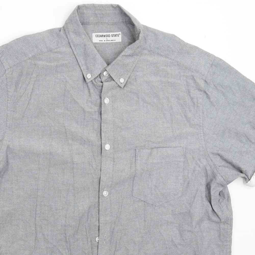 Mens UK Size L Cedar Wood State Grey  Button-Up Short Sleeve Casual Shirt