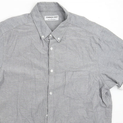 Mens UK Size L Cedar Wood State Grey  Button-Up Short Sleeve Casual Shirt