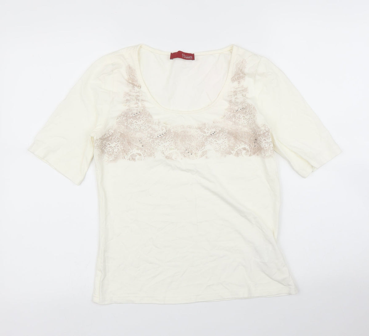 Hammer Womens Ivory Floral  Basic T-Shirt Size S