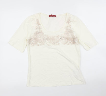 Hammer Womens Ivory Floral  Basic T-Shirt Size S