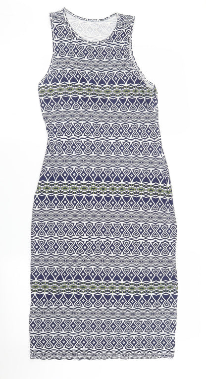 Preworn Womens Blue Geometric  Tank Dress  Size S