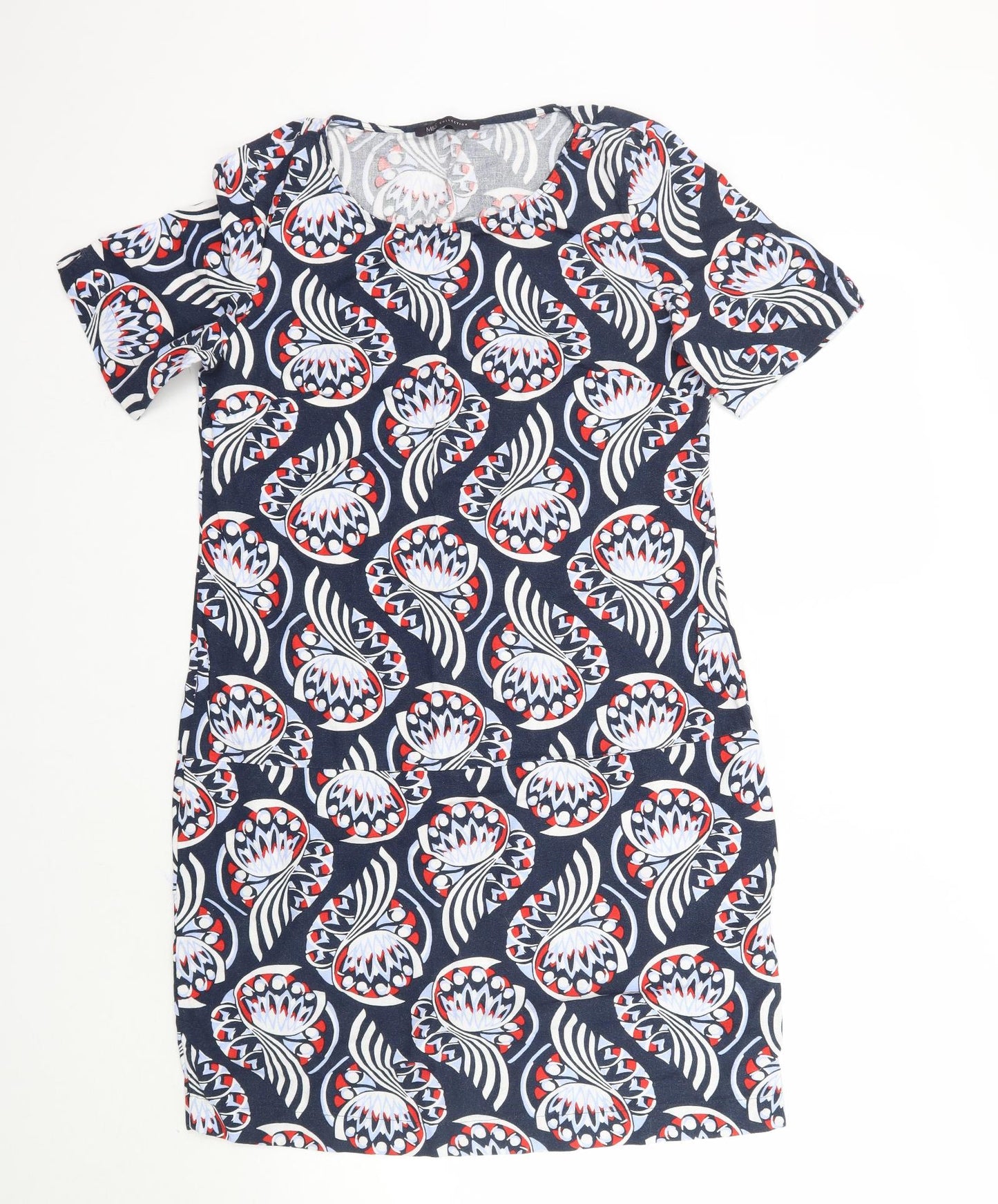 Marks and Spencer Womens Blue Geometric  A-Line  Size 10