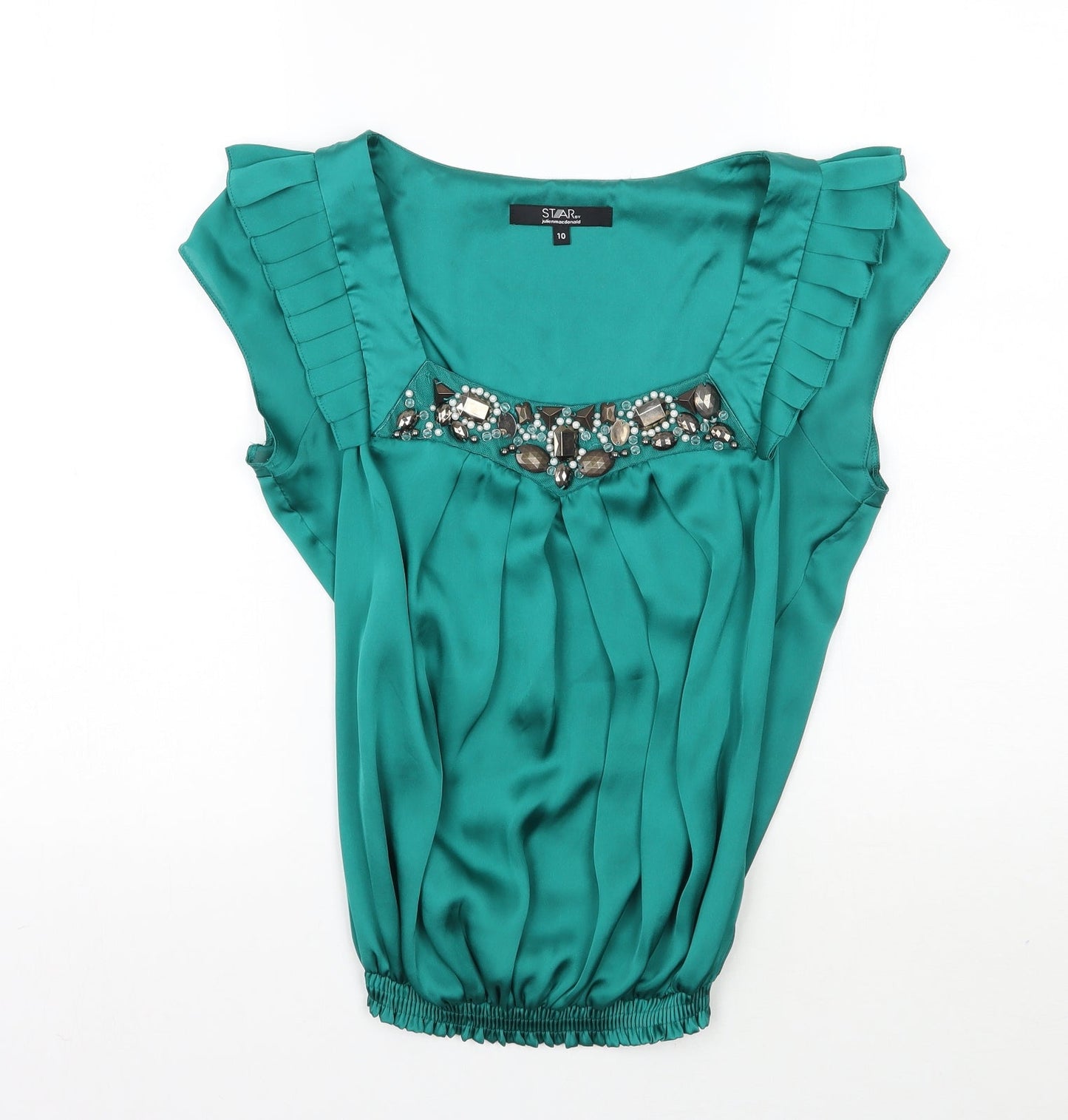 Womens UK Size 10 Star Green Camisole Blouse