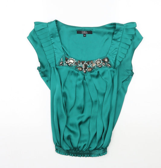 Womens UK Size 10 Star Green Camisole Blouse