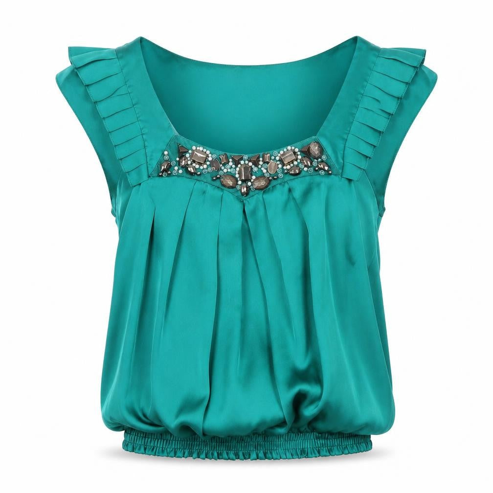 Womens UK Size 10 Star Green Camisole Blouse