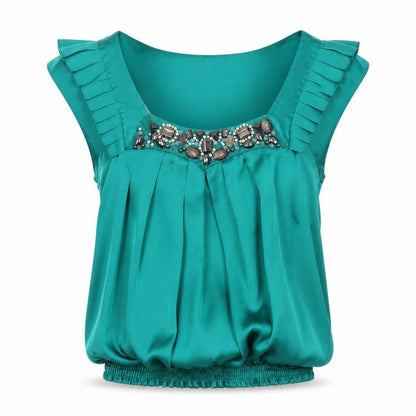 Womens UK Size 10 Star Green Camisole Blouse