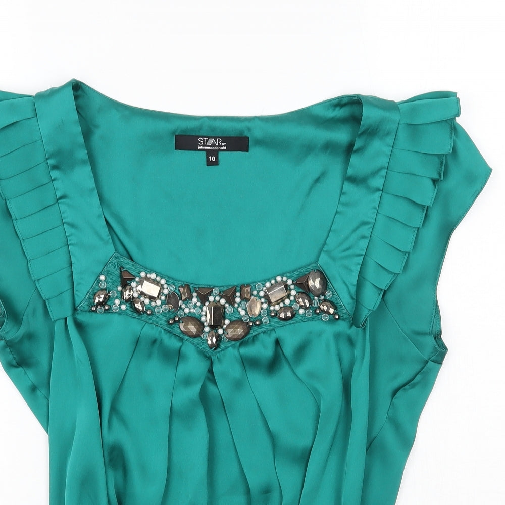 Womens UK Size 10 Star Green Camisole Blouse