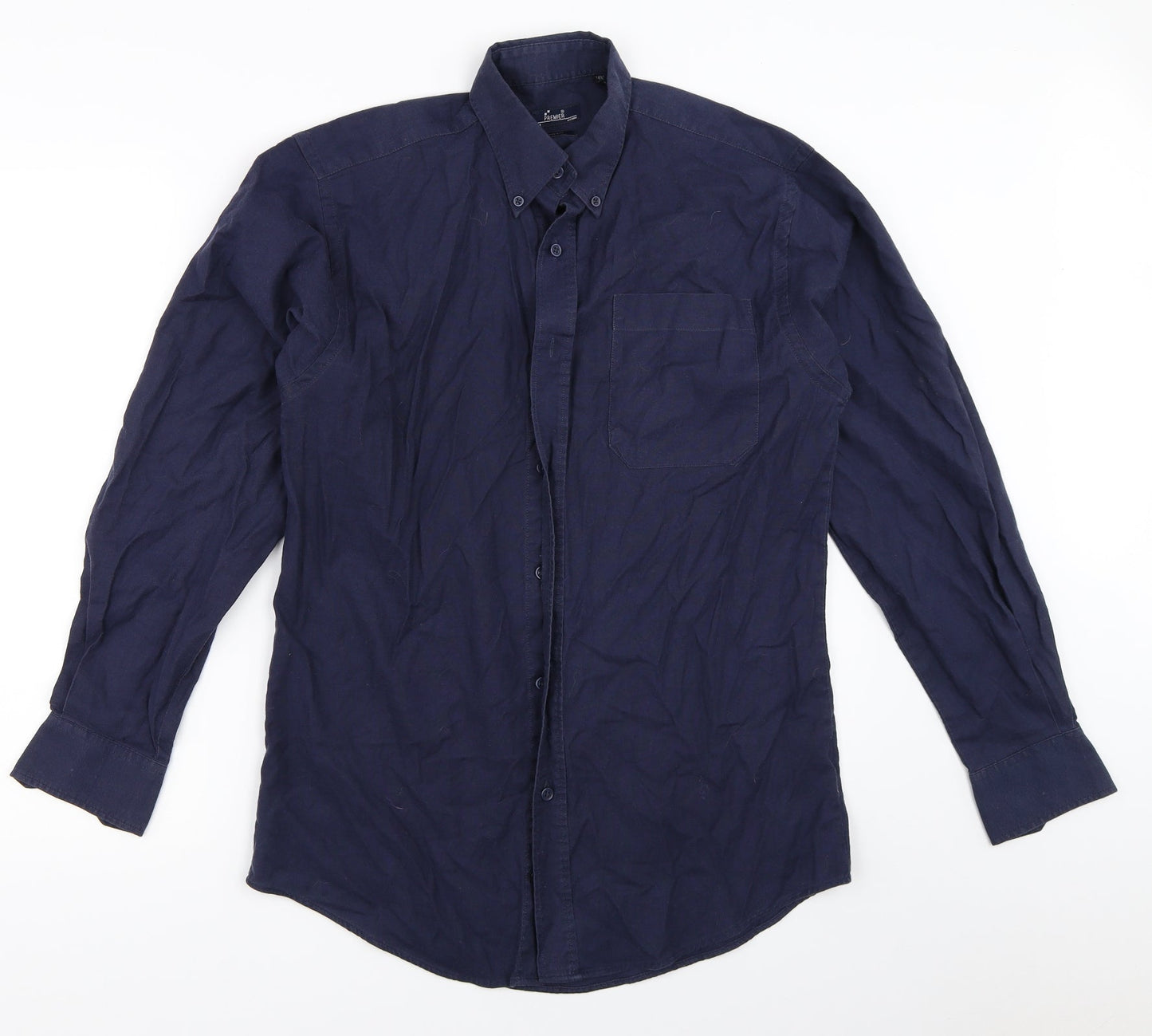 Mens UK Size 14.5 Premier Blue  Button-Up Long Sleeve Casual Shirt