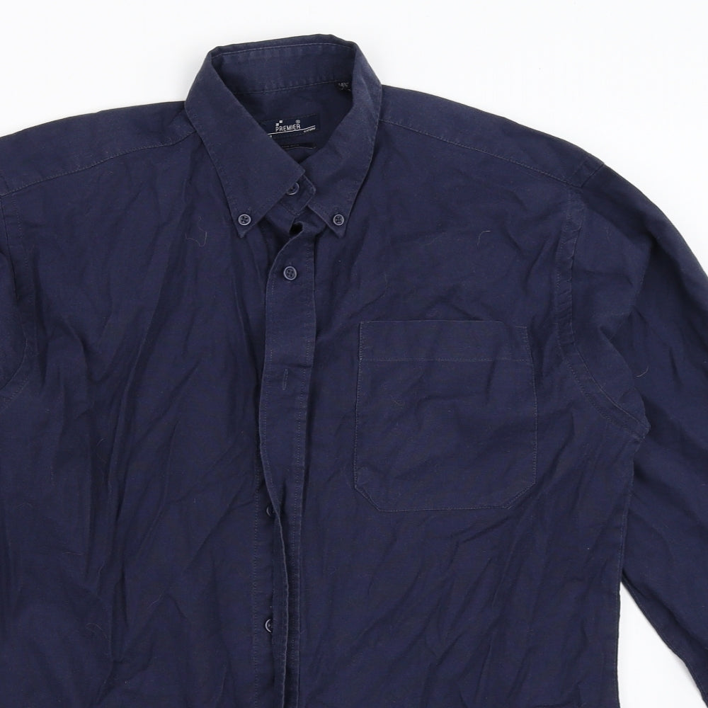 Mens UK Size 14.5 Premier Blue  Button-Up Long Sleeve Casual Shirt