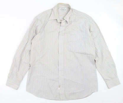 St Michael Mens Grey Striped   Button-Up Size 15.5
