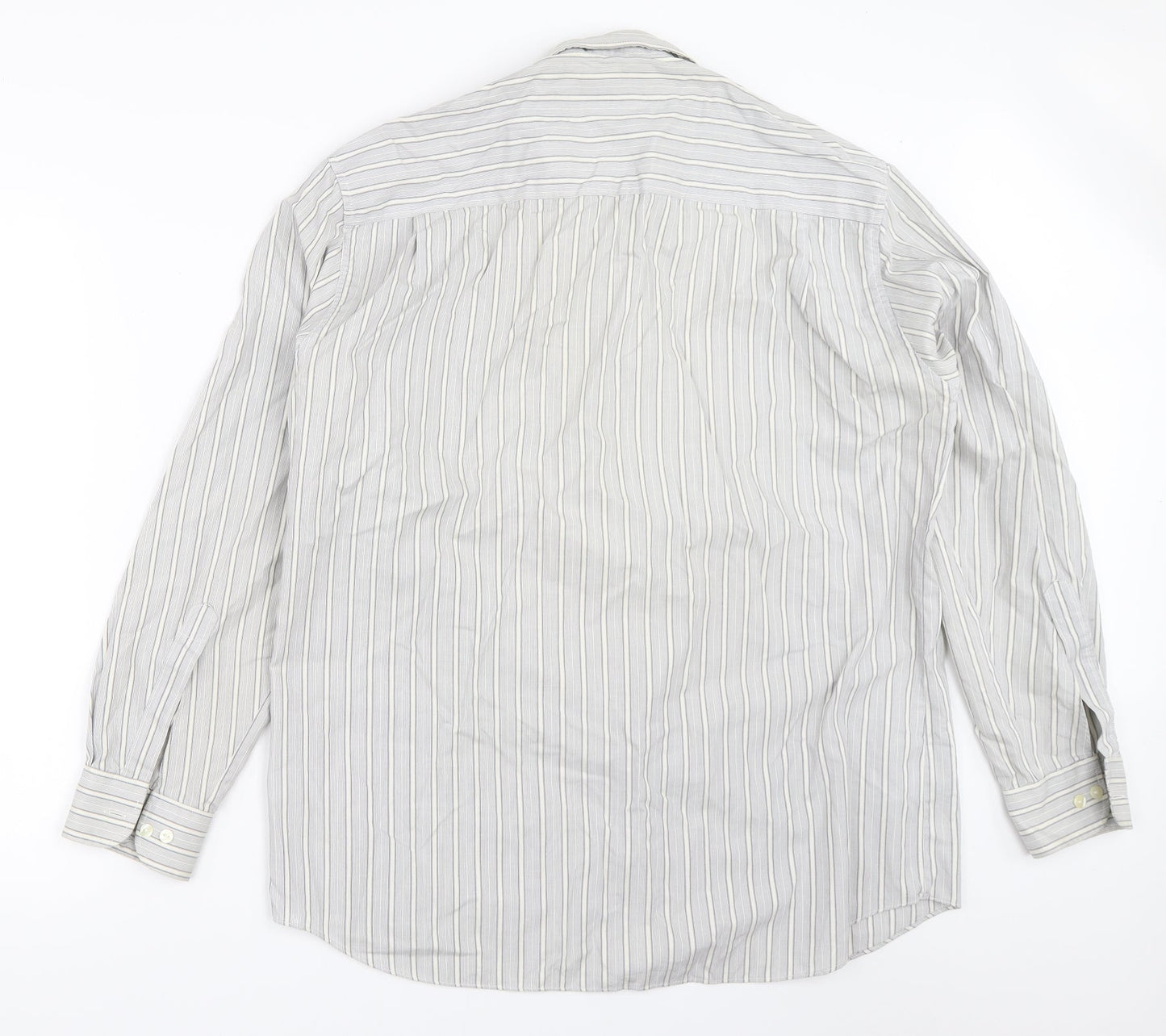 St Michael Mens Grey Striped   Button-Up Size 15.5