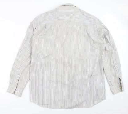 St Michael Mens Grey Striped   Button-Up Size 15.5