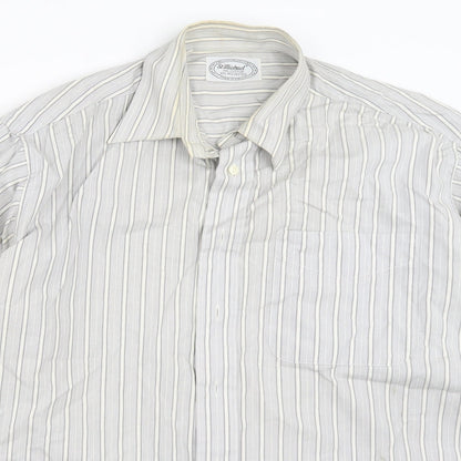 St Michael Mens Grey Striped   Button-Up Size 15.5