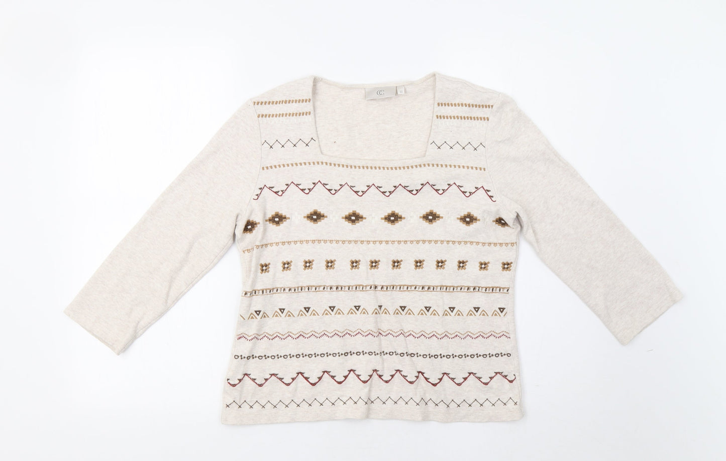 CC Womens Beige Geometric  Basic Blouse Size M