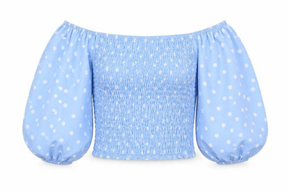 Missimo Womens Blue Polka Dot  Basic Blouse Size 6  - Elasticated Bodice