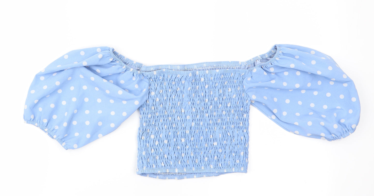 Missim Womens Blue Polka Dot  Basic Blouse Size 6  - Elasticated Bodice