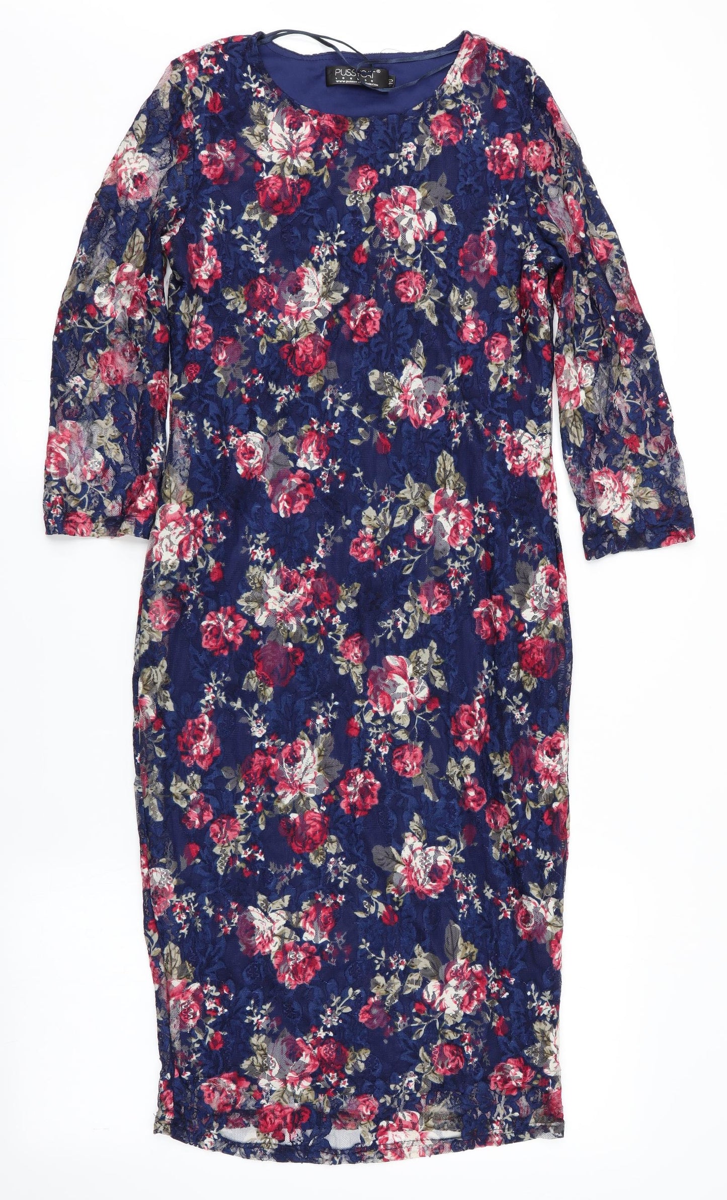 Pussycat London Womens Blue Floral  Bodycon  Size 10  - Lace Overlay Dress