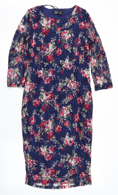 Pussycat London Womens Blue Floral  Bodycon  Size 10  - Lace Overlay Dress