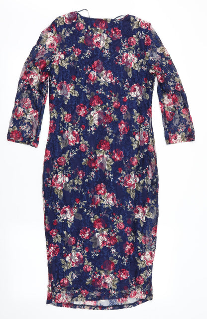 Pussycat London Womens Blue Floral  Bodycon  Size 10  - Lace Overlay Dress