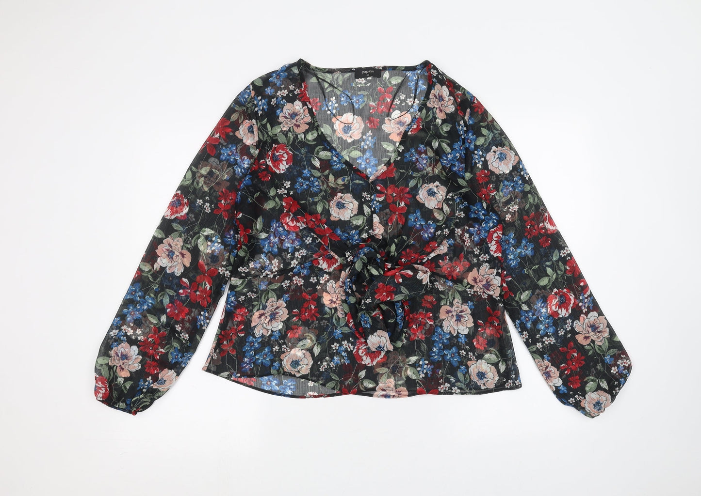 Papaya Womens Black Floral  Basic Blouse Size 14