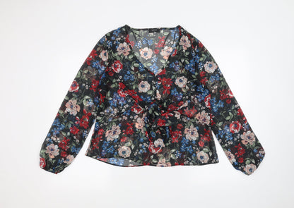 Papaya Womens Black Floral  Basic Blouse Size 14