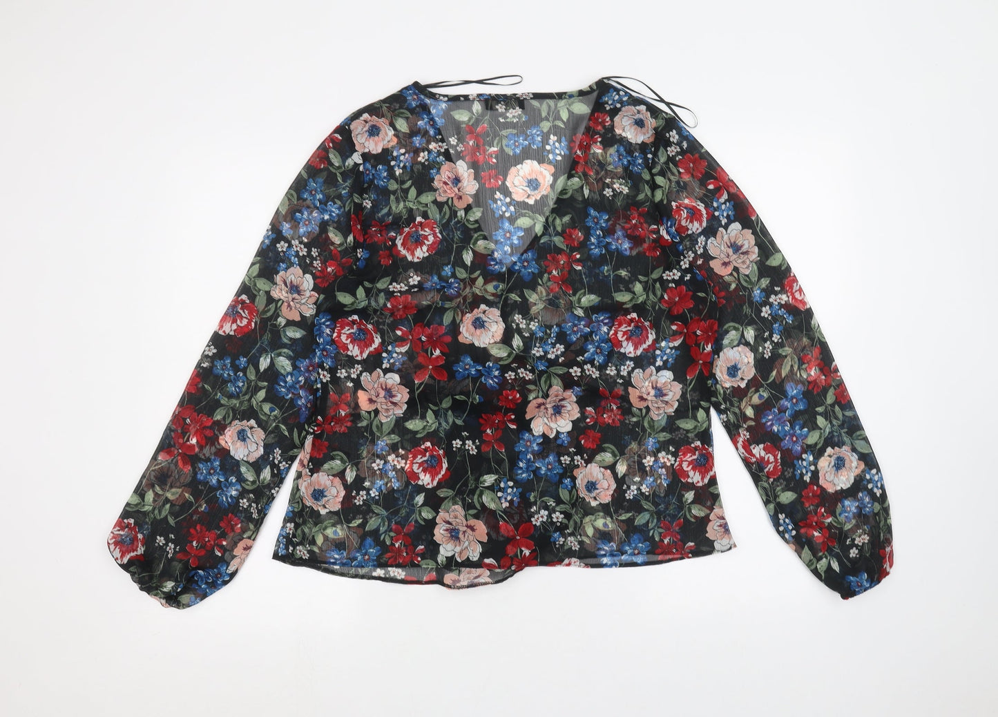 Papaya Womens Black Floral  Basic Blouse Size 14