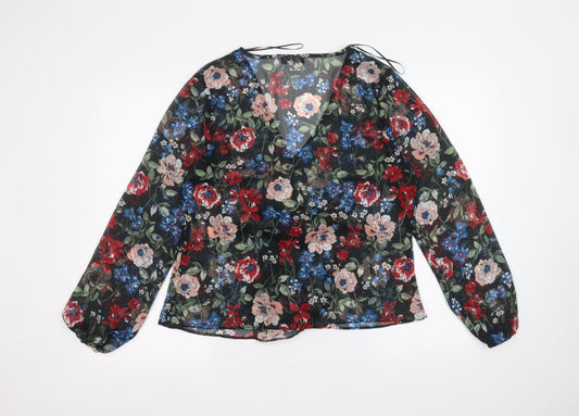 Papaya Womens Black Floral  Basic Blouse Size 14