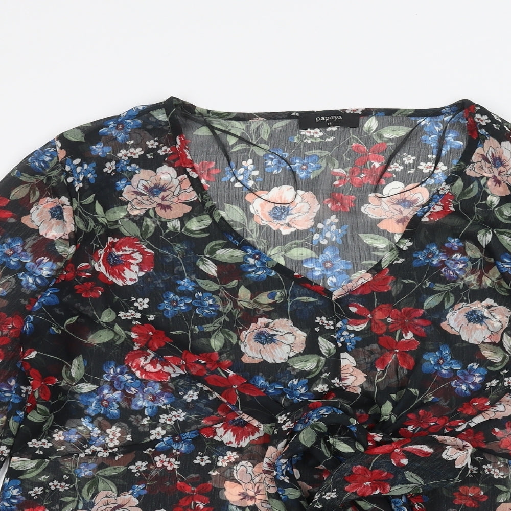 Papaya Womens Black Floral  Basic Blouse Size 14