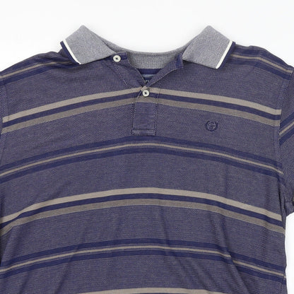 Easy Mens Blue Striped   Polo Size M