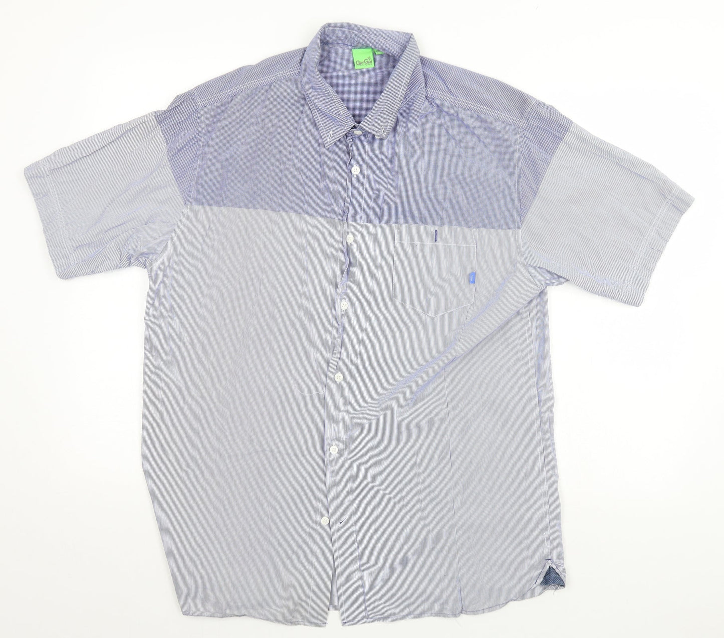 Mens UK Size L Gio-Goi Blue  Button-Up Short Sleeve Casual Shirt
