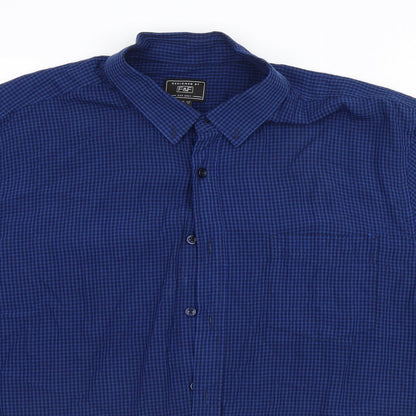 F&F Mens Blue Plaid   Button-Up Size XL