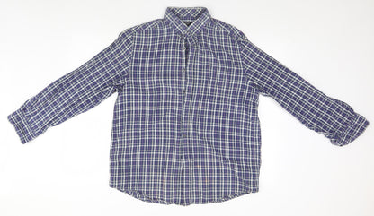 F&F Mens Blue Plaid   Button-Up Size L