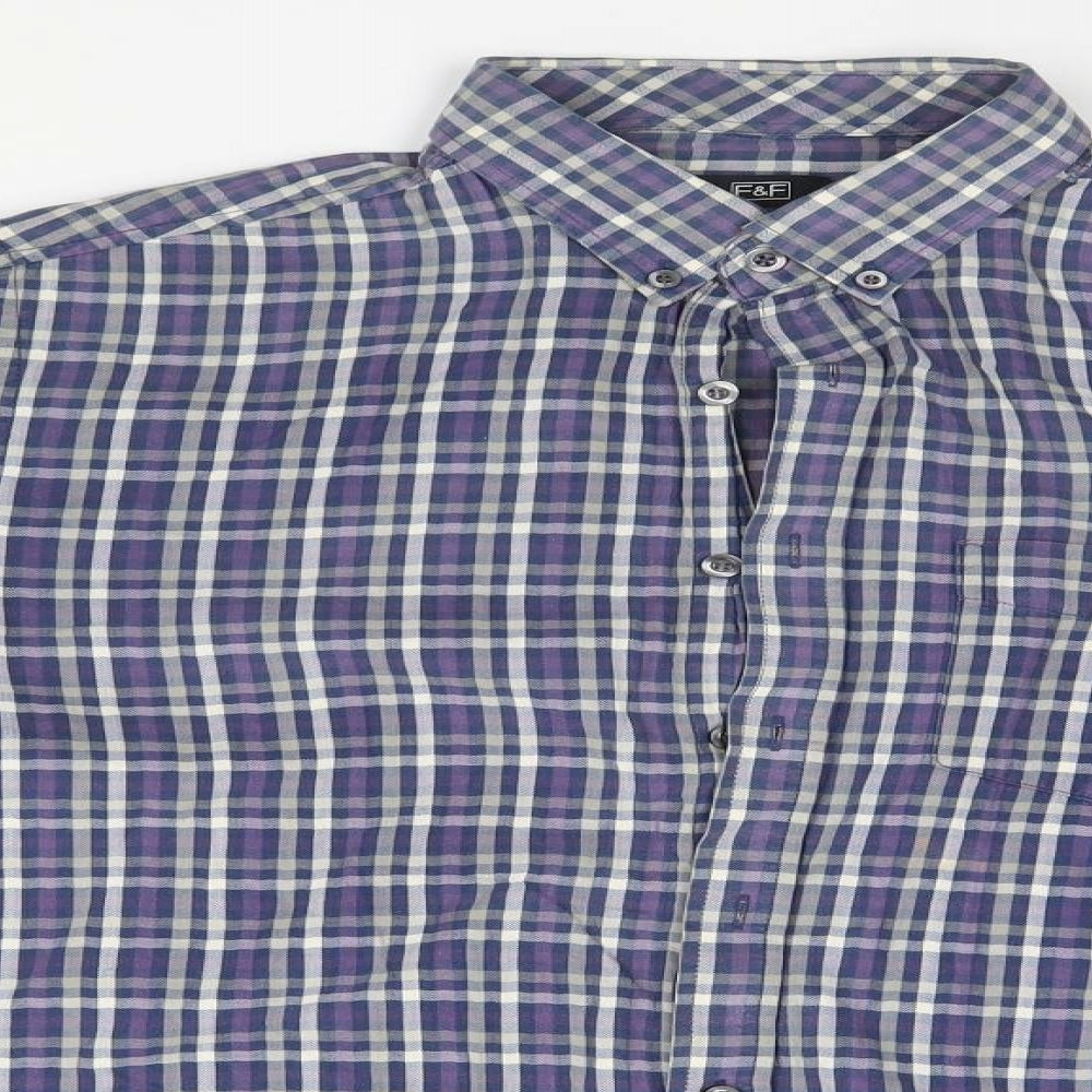F&F Mens Blue Plaid   Button-Up Size L